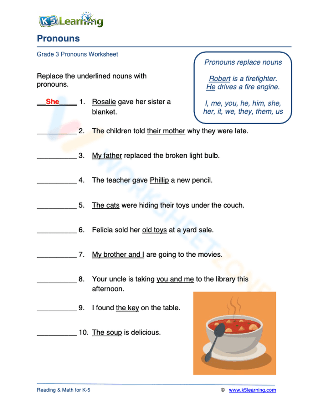 Practice Replacing Nouns With Pronouns Worksheet - Page 1