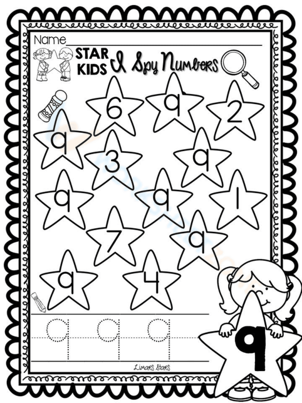 Identify Numbers: Spy Number 9 Worksheet - Page 1