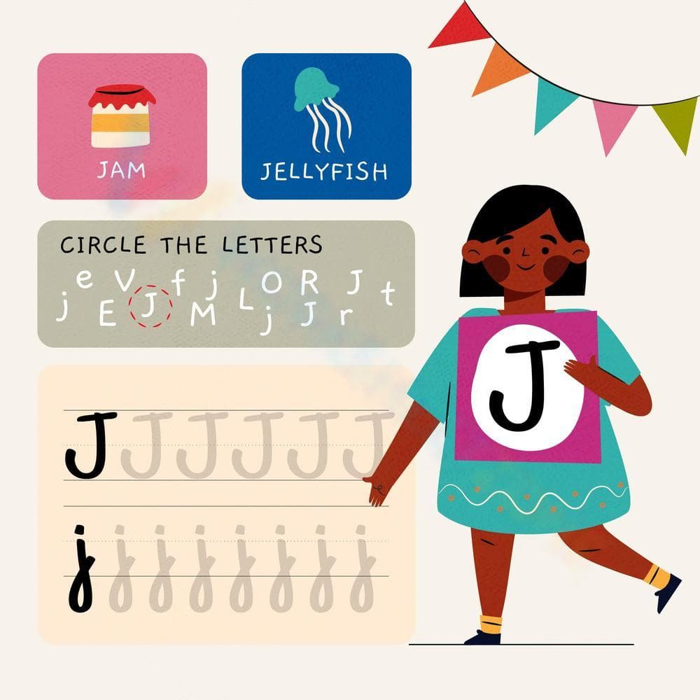 Alphabet Tracing Worksheet with Letter J - Page 1