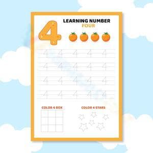 Number 4 Recognition Worksheet for Learning