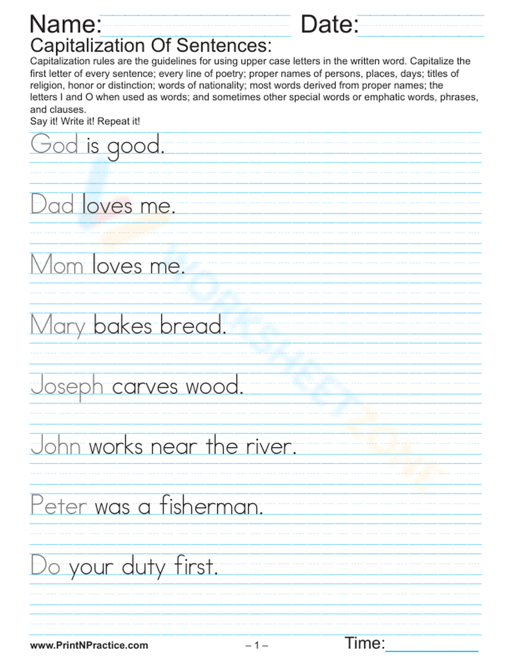 Understanding Sentence Structure Worksheet - Page 1