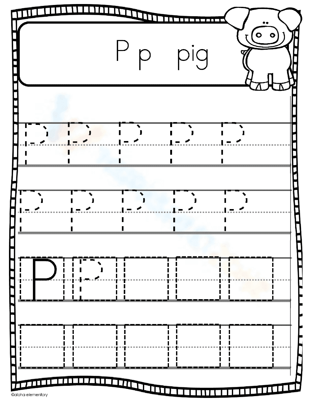 Uppercase Letter P Pig Handwriting Practice - Page 1