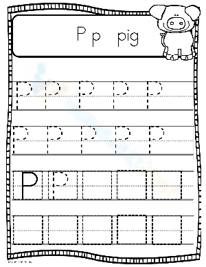 Uppercase Letter P Pig Handwriting Practice