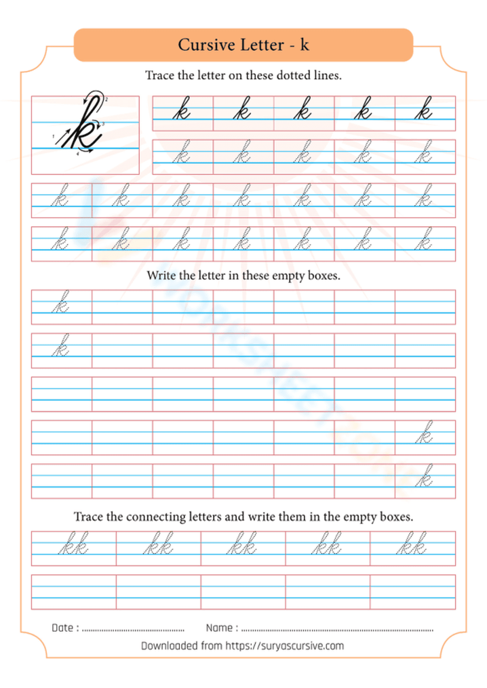 Cursive Handwriting: Mastering the Letter K  - Page 1