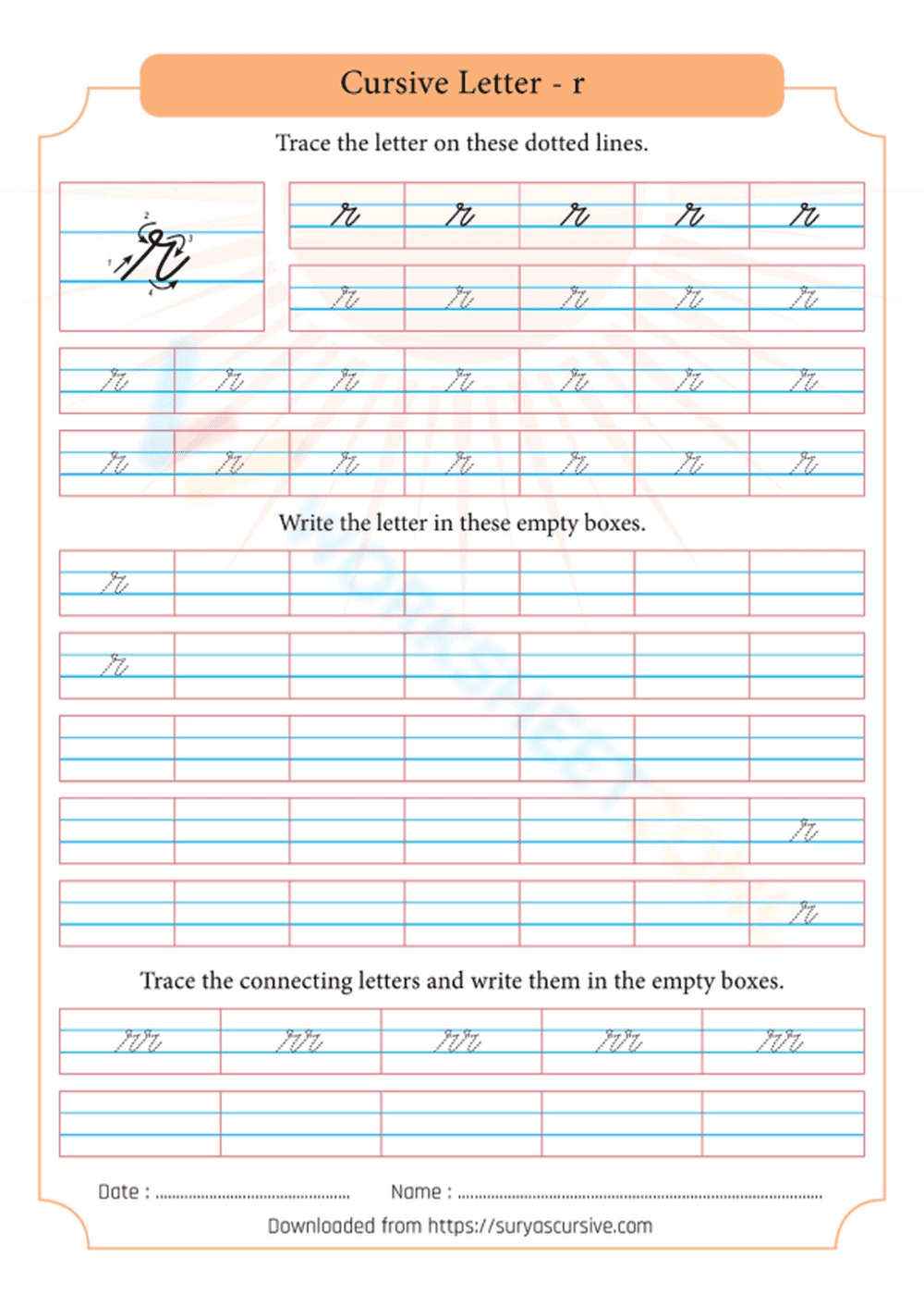 Cursive Handwriting: Perfecting the Letter R  - Page 1
