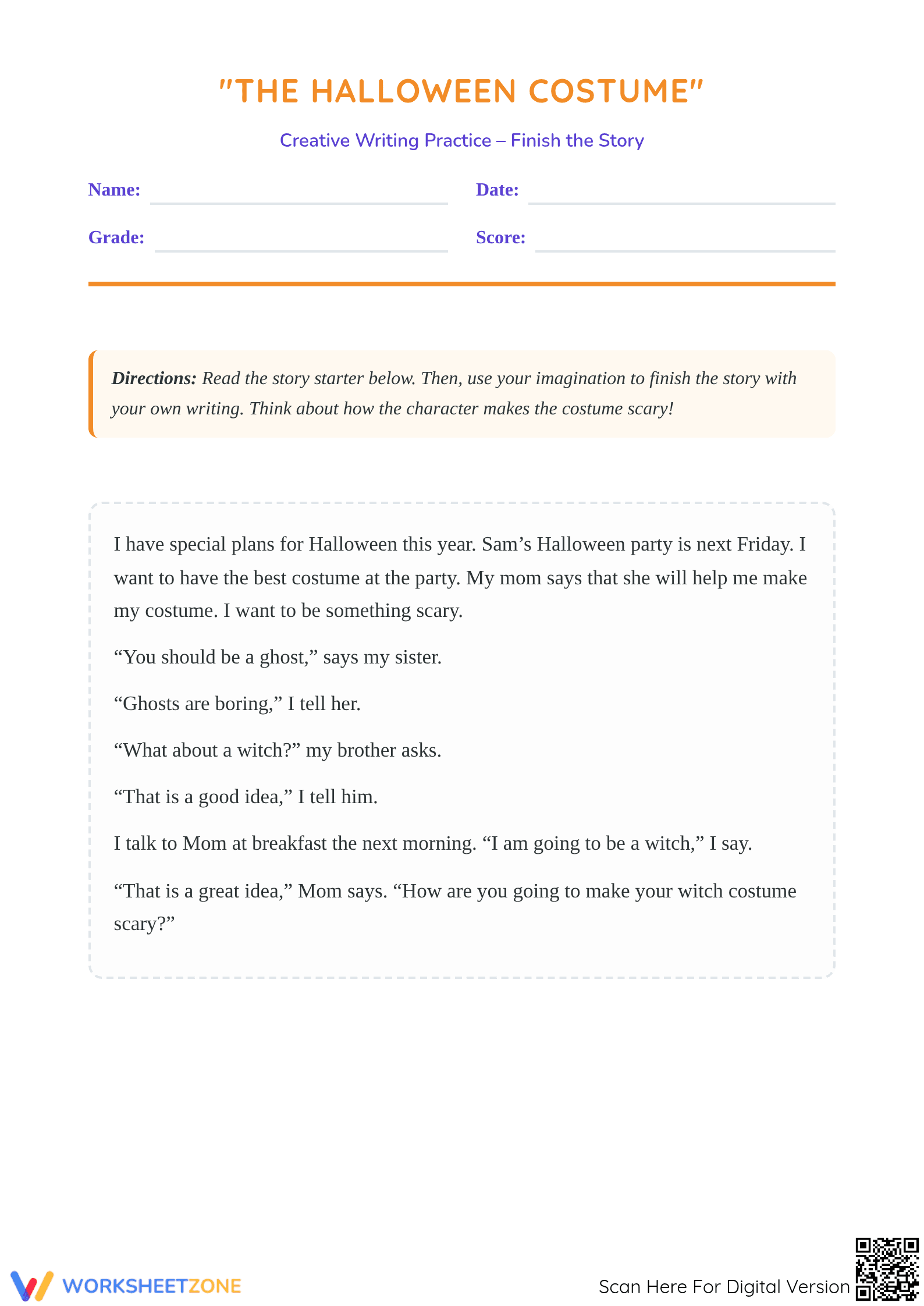 Halloween Narrative Writing | Grade 4-7 Printable - Page 1