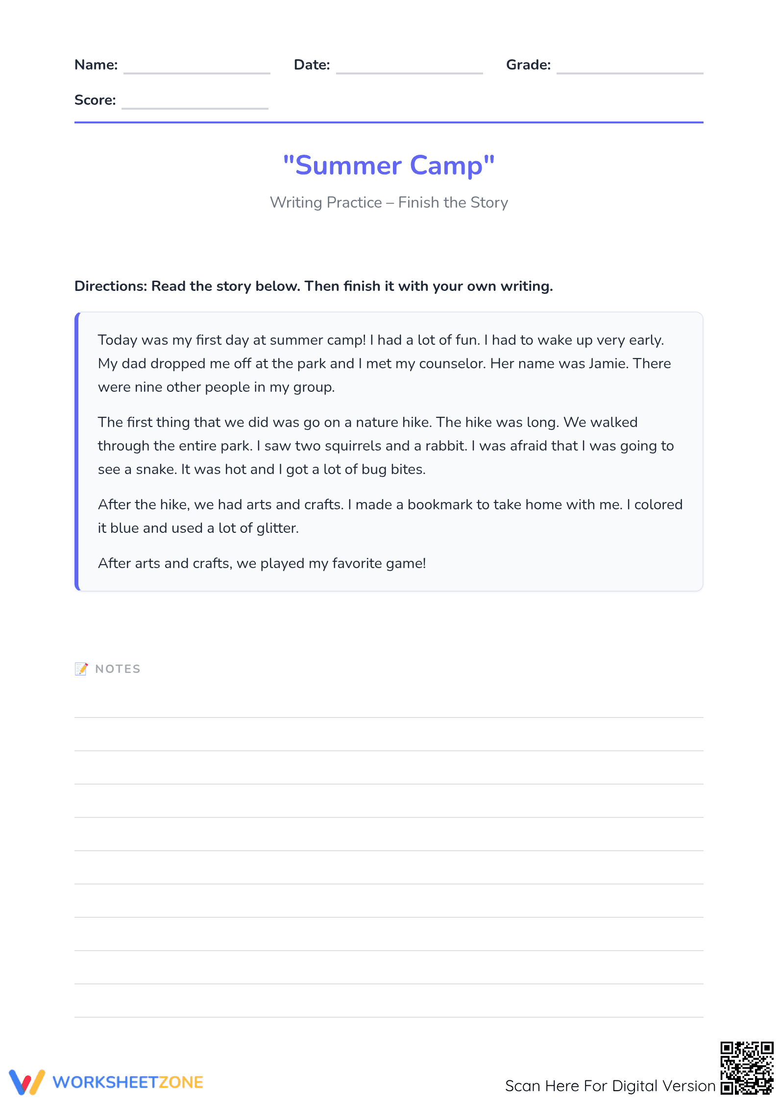 Narrative Writing Prompt | Grade 4 Printable Worksheet - Page 1