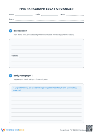 Five Paragraph Essay Organizer | Grade 6 Printable