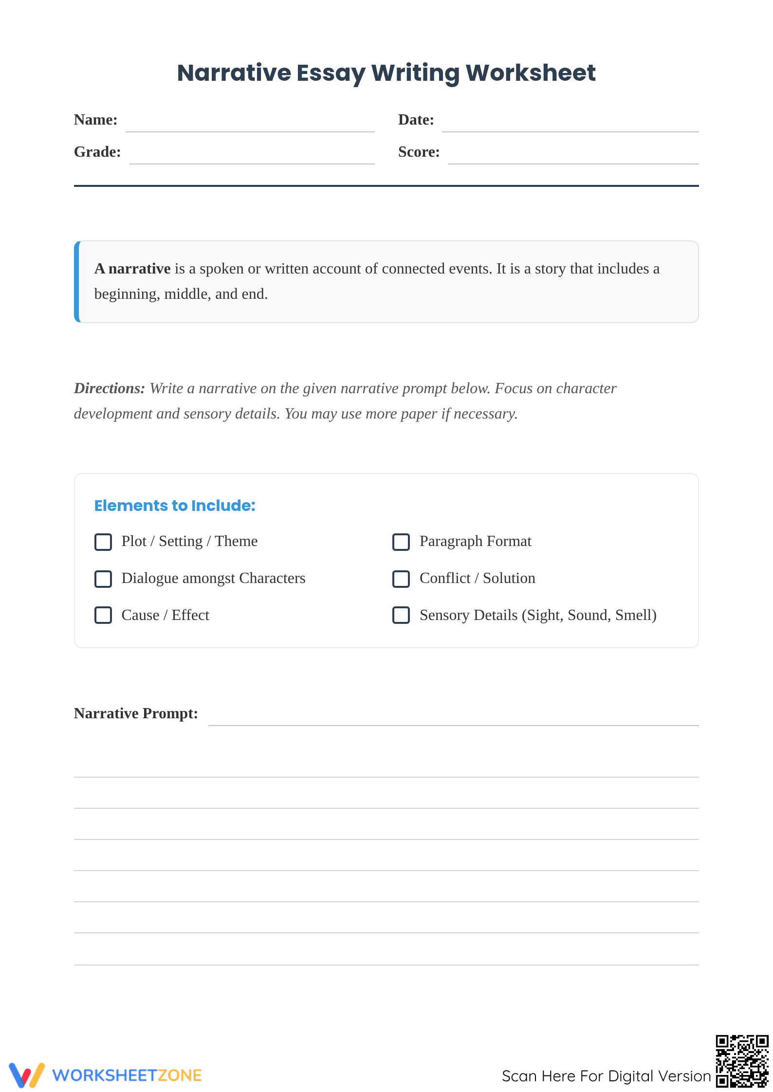 Narrative Essay Writing Guide | Grade 4-7 Essential - Page 1