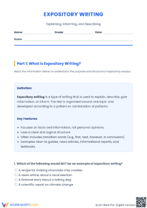 Expository Writing Guide | Grade 5-7 Essential Worksheet