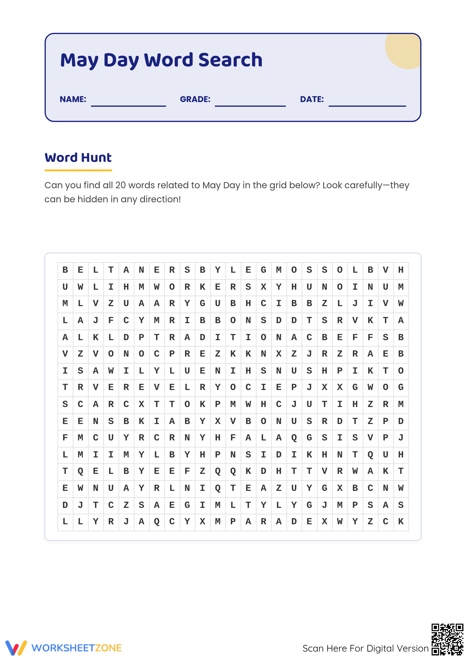 May Day Word Search & Writing | Grade 5 Essential - Page 1