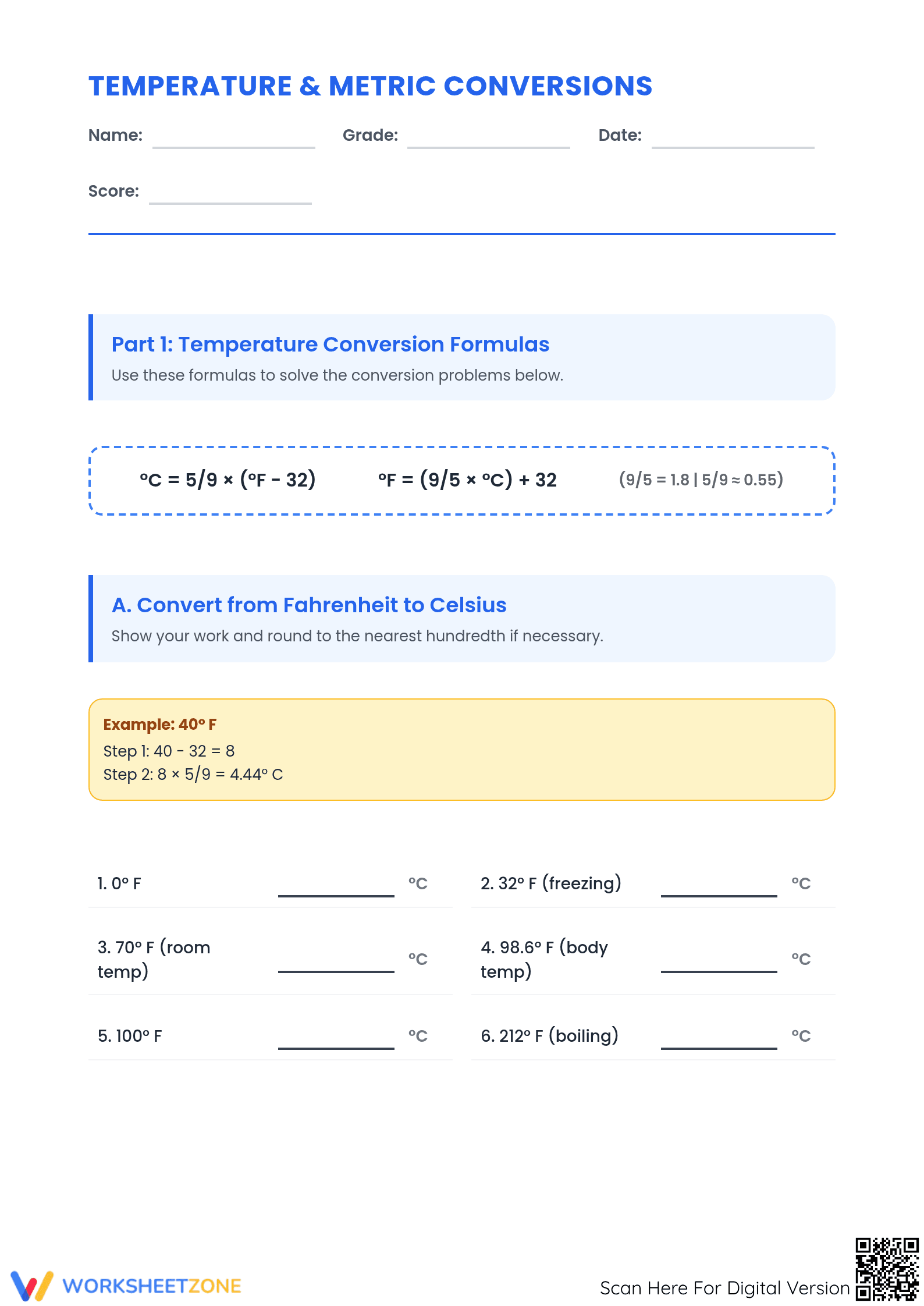 Metric and Temperature Conversion Worksheet | Grade 6 Ready - Page 1