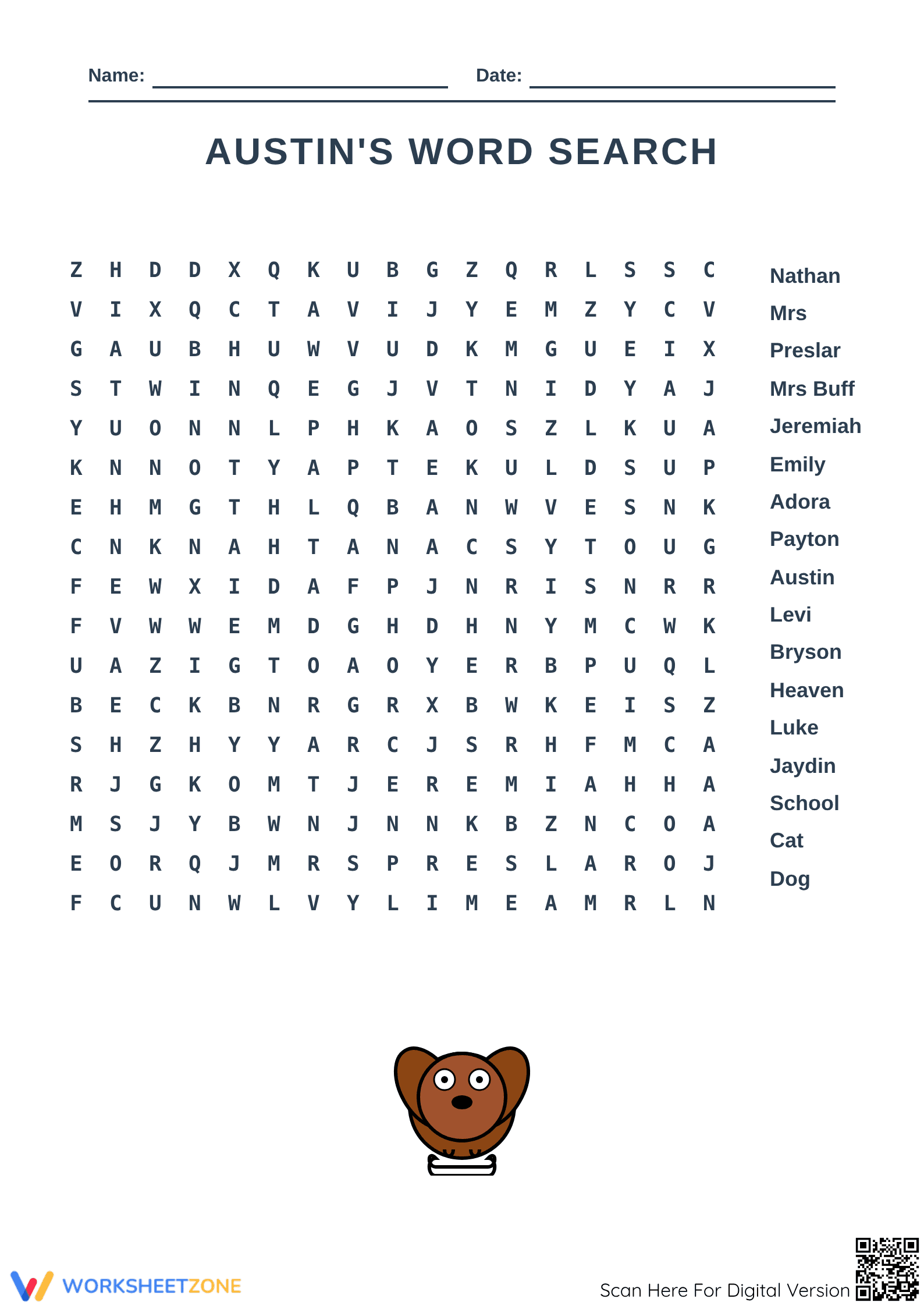 Austin's Word Search — Printable Grade 4-6 Vocabulary - Page 1