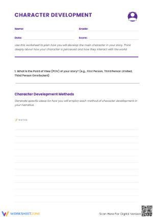 Character Development Planning Worksheet | Grade 6 Ready