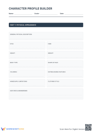 Character Profile Builder | Essential Grade 5-9 ELA Guide