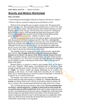 Gravity and Motion Worksheet