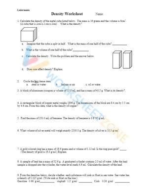 Density Worksheet with Practice Problems