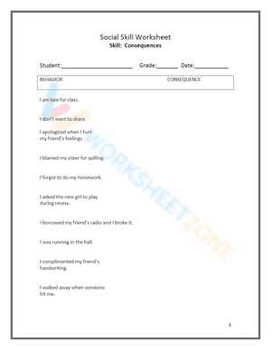 Understanding Consequences Worksheet