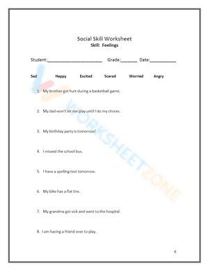Feelings Worksheet | Grade 7-9 Essential Social Skills