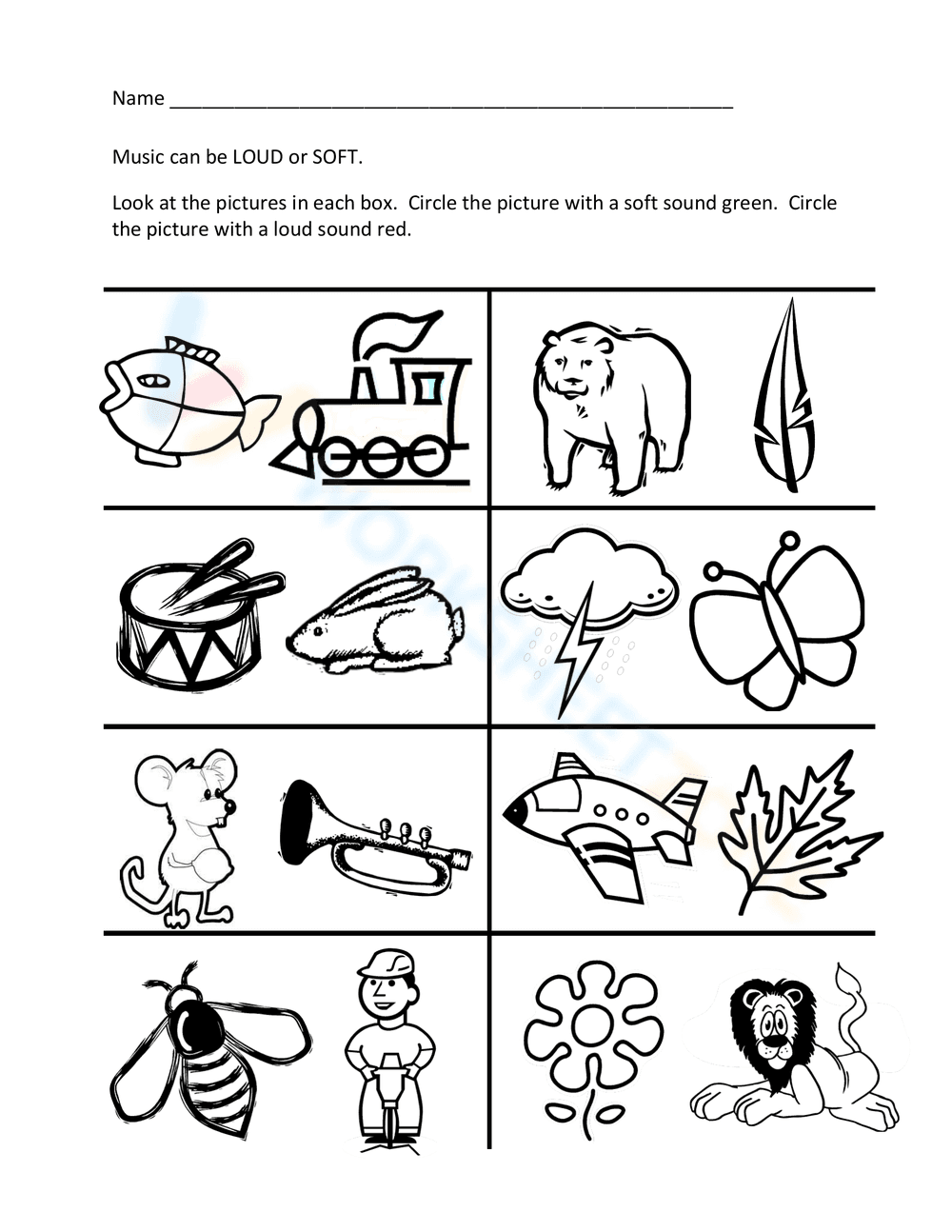 Loud or Soft Sounds – Identifying Sounds for Kids - Page 1