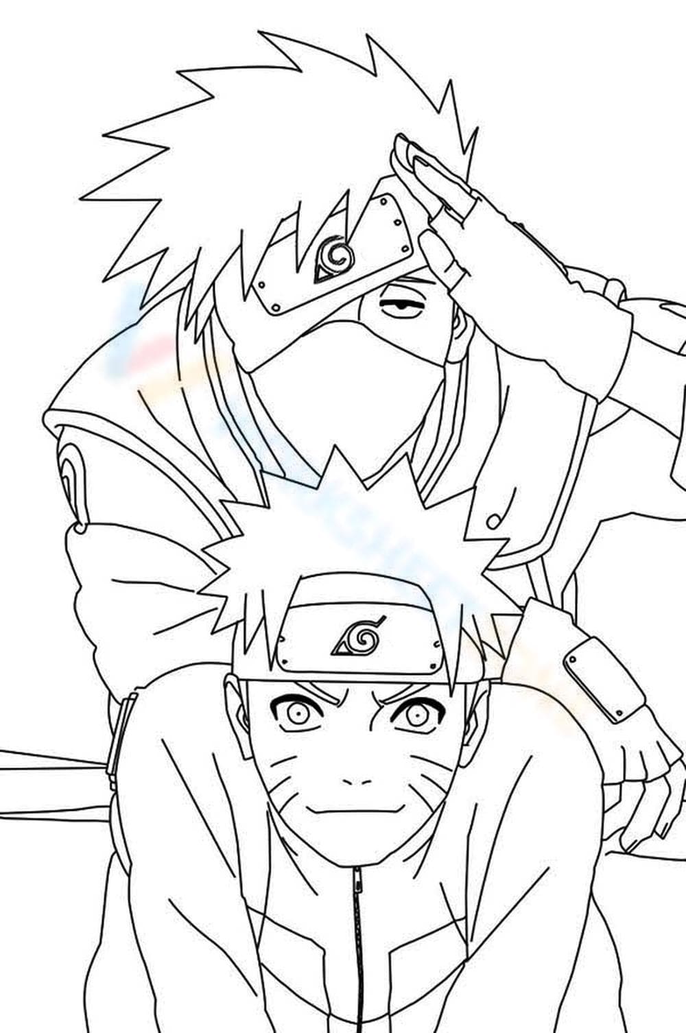 Naruto and Kakashi Anime Characters Coloring Page  - Page 1
