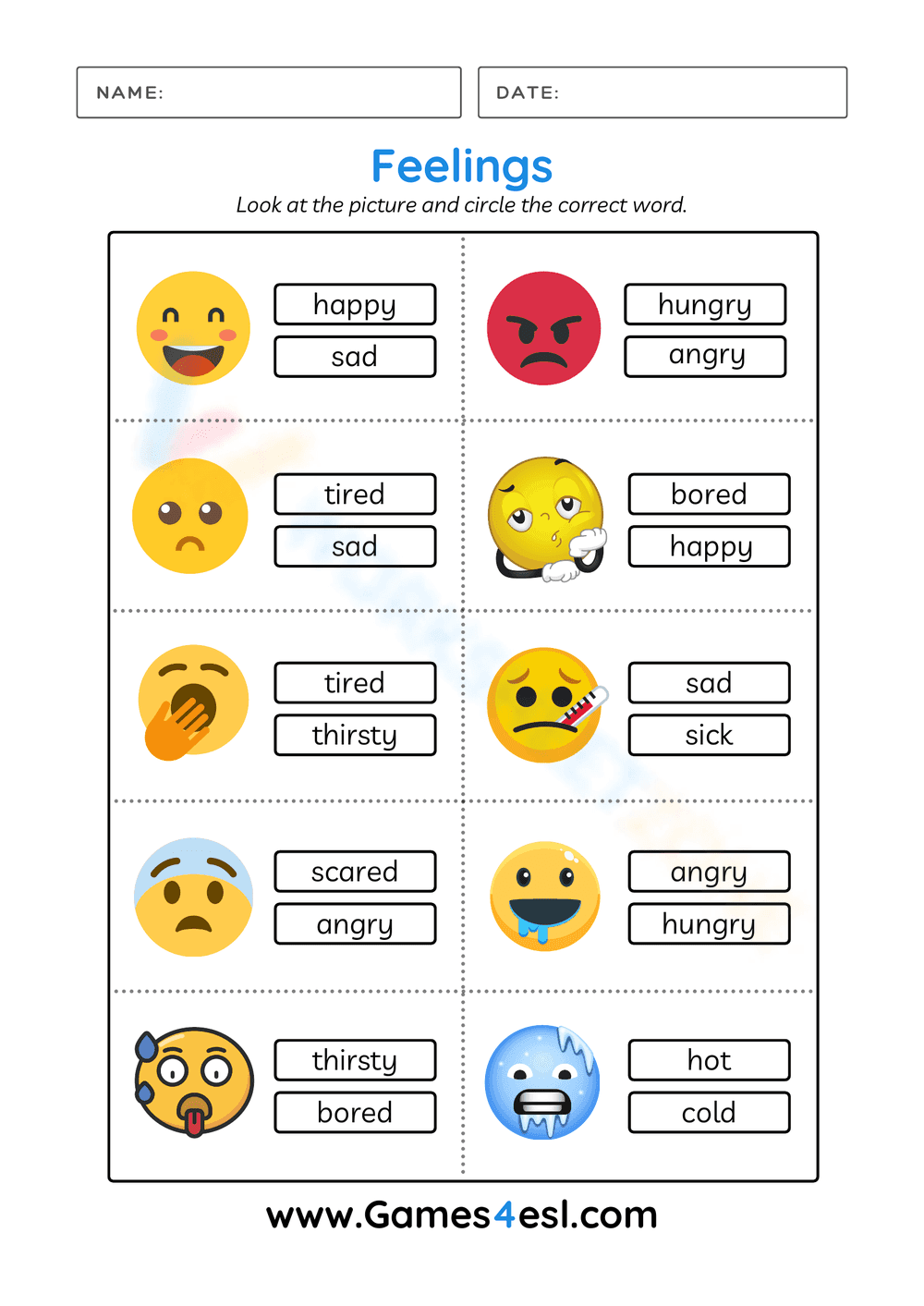 Grade 1 Feelings — Printable No-Prep Worksheet - Page 1