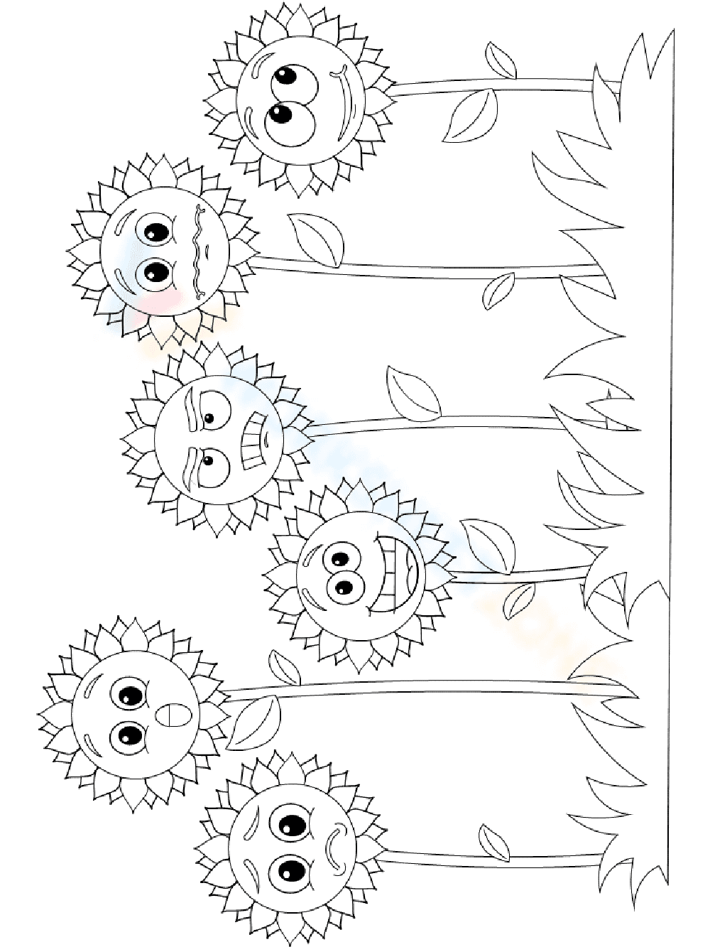 Sunflower Emotions Coloring Page - Page 1