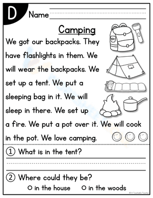 Camping Worksheet for Early Learners