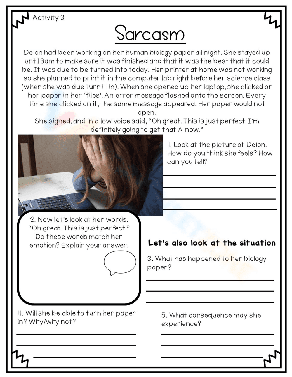 Understanding Sarcasm Social Skills Worksheet - Page 1
