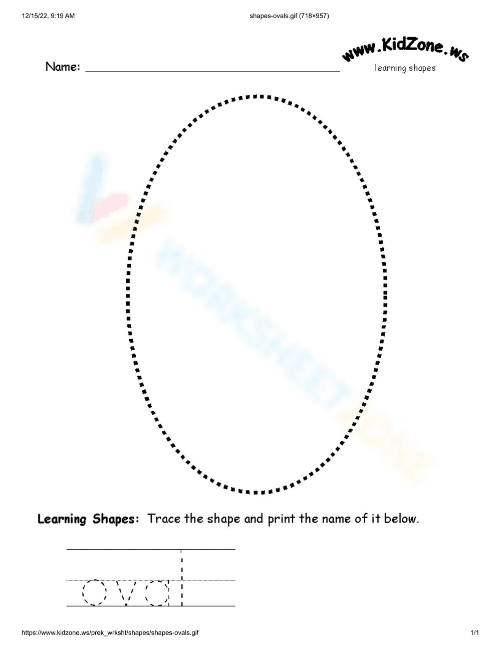 Identifying Oval Shape Worksheet - Page 1