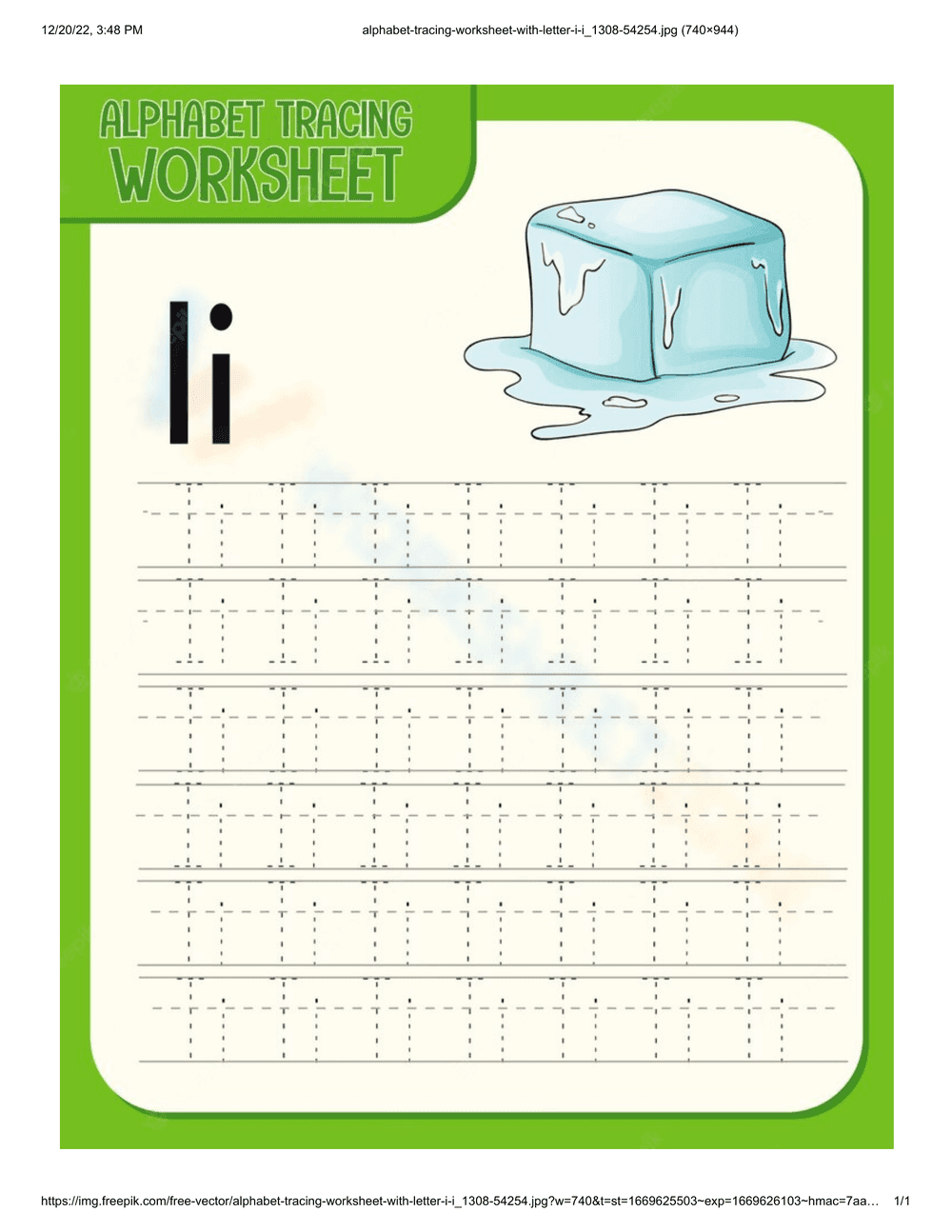 Learn Letter I with Ice Cream Worksheet - Page 1