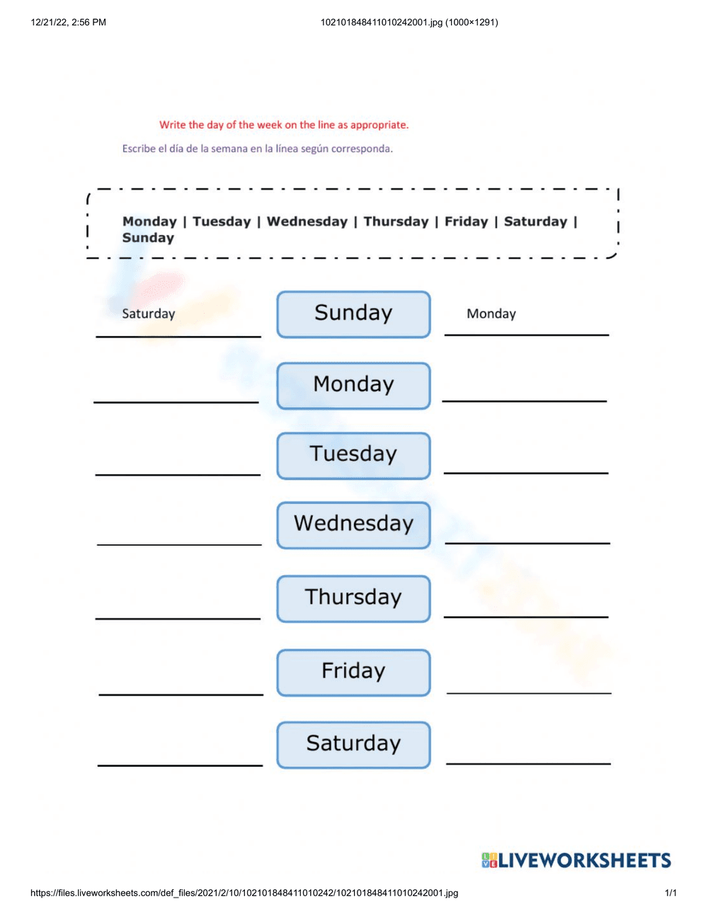 Learn the Weekdays: Interactive Practice Sheet - Page 1