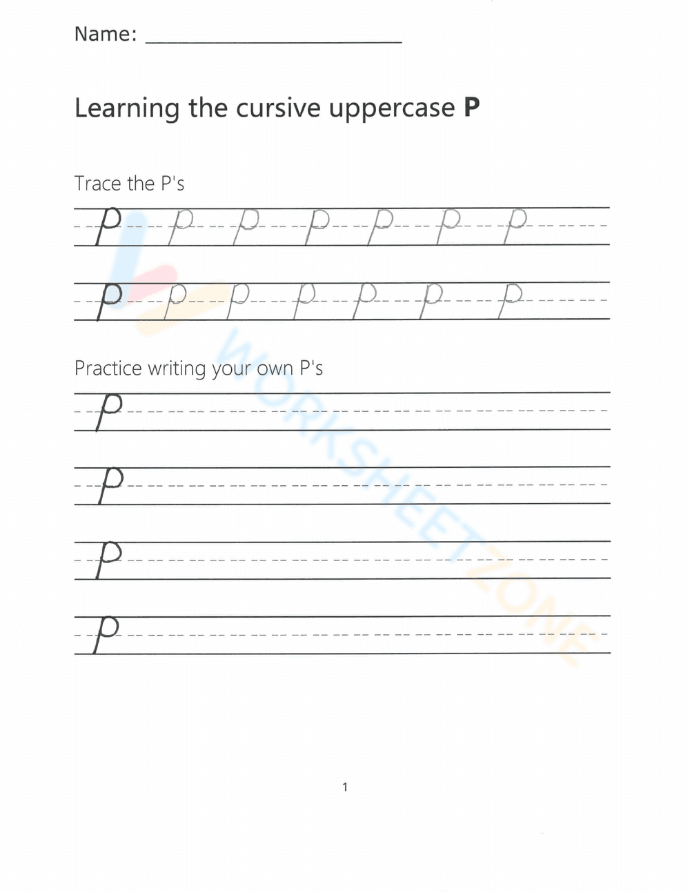 Grade 2 Cursive P — Printable No-Prep Worksheet - Page 1