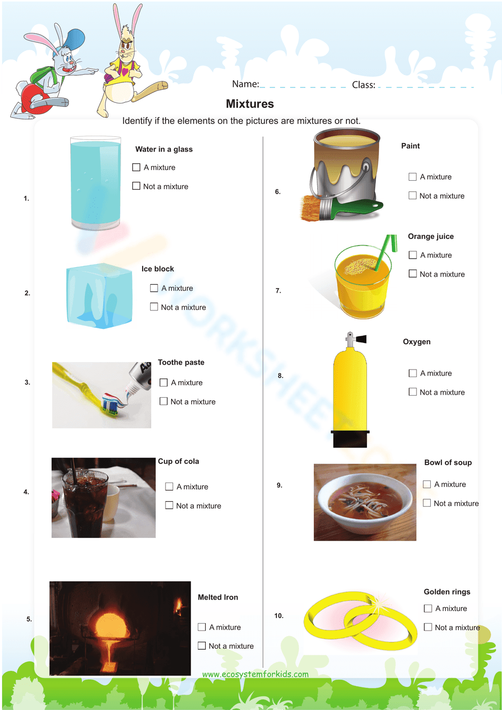 Exploring Mixtures: A Chemistry Worksheet for Beginners - Page 1