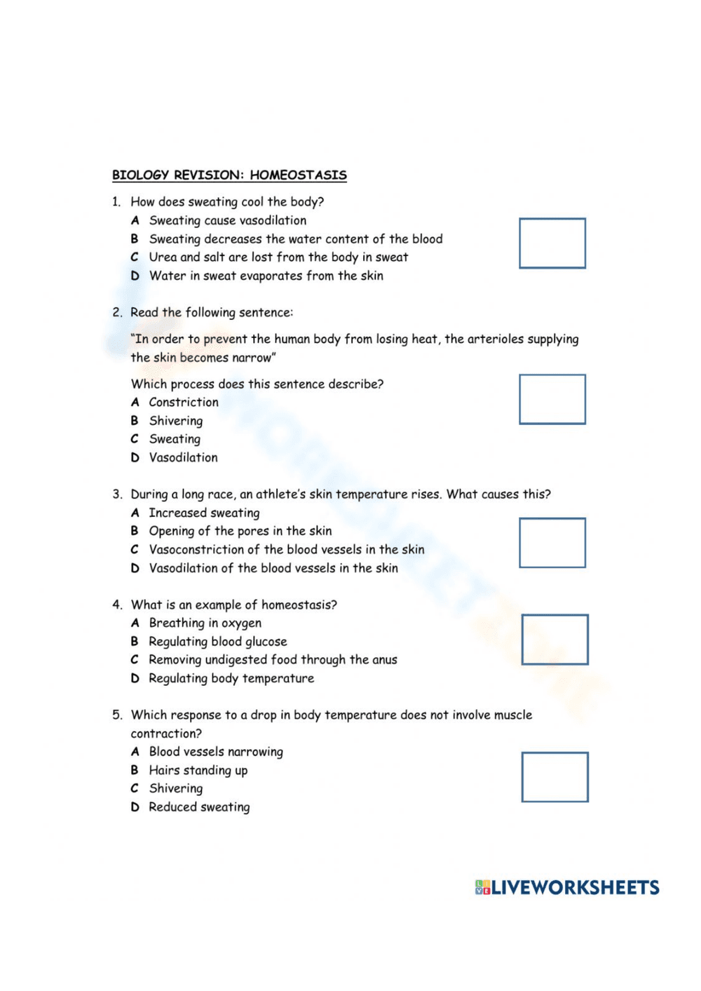 Introduction to Homeostasis Worksheet - Page 1