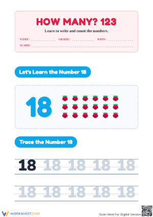 Number 18 Worksheet | Essential Grade K-1 Math