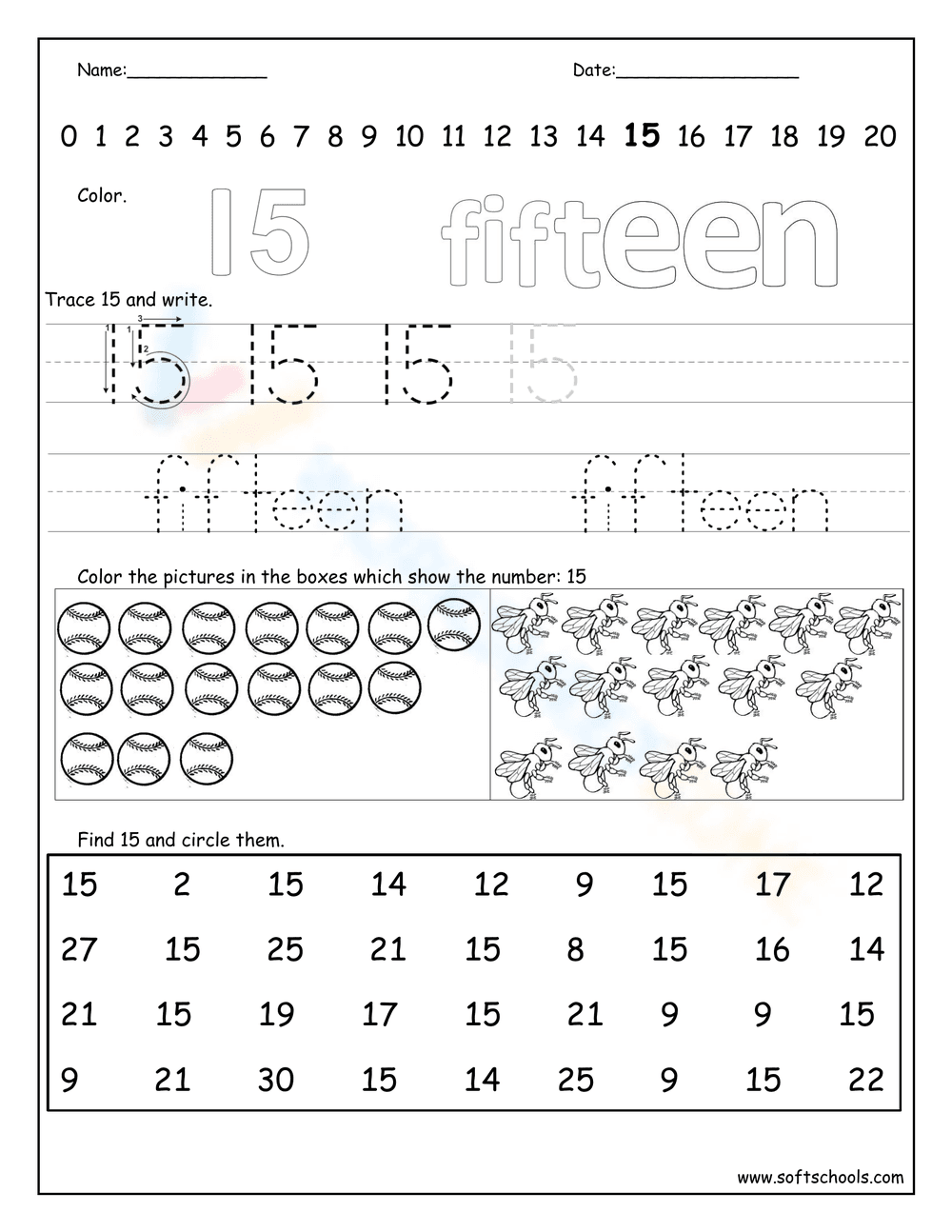 Number Fifteen Worksheet - Page 1