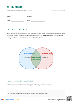 Wise Mind Worksheet: Thinking Mind vs Emotion Mind