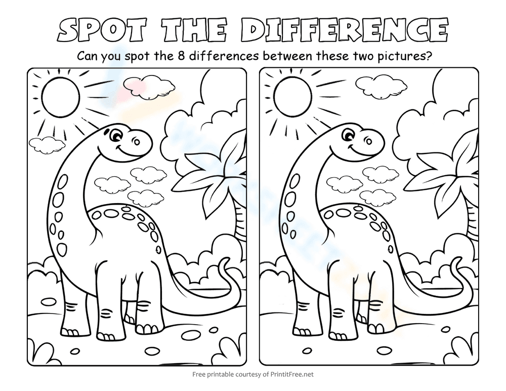 Dinosaur Spot the Difference Worksheet - Page 1