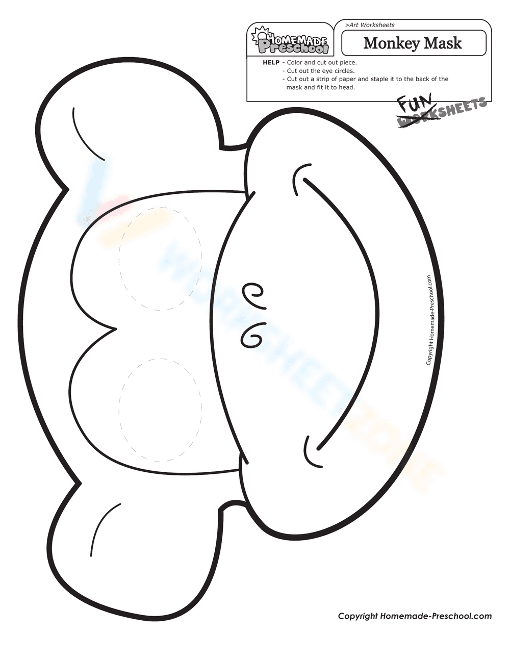 Printable Monkey Mask Craft Activity - Page 1