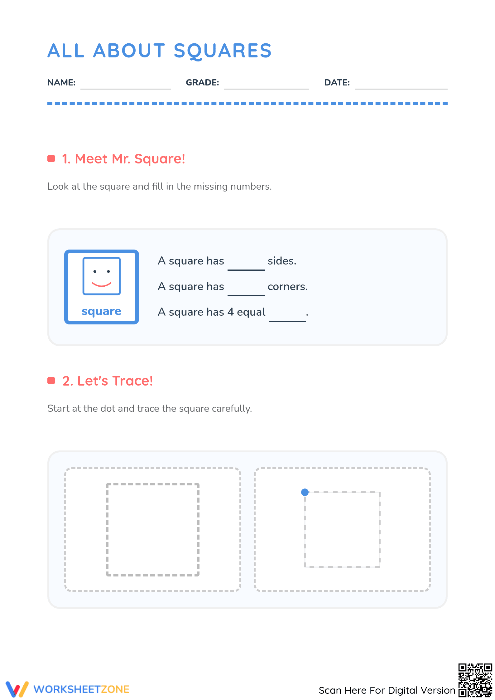 Printable Kindergarten Square Worksheet | Essential Math - Page 1