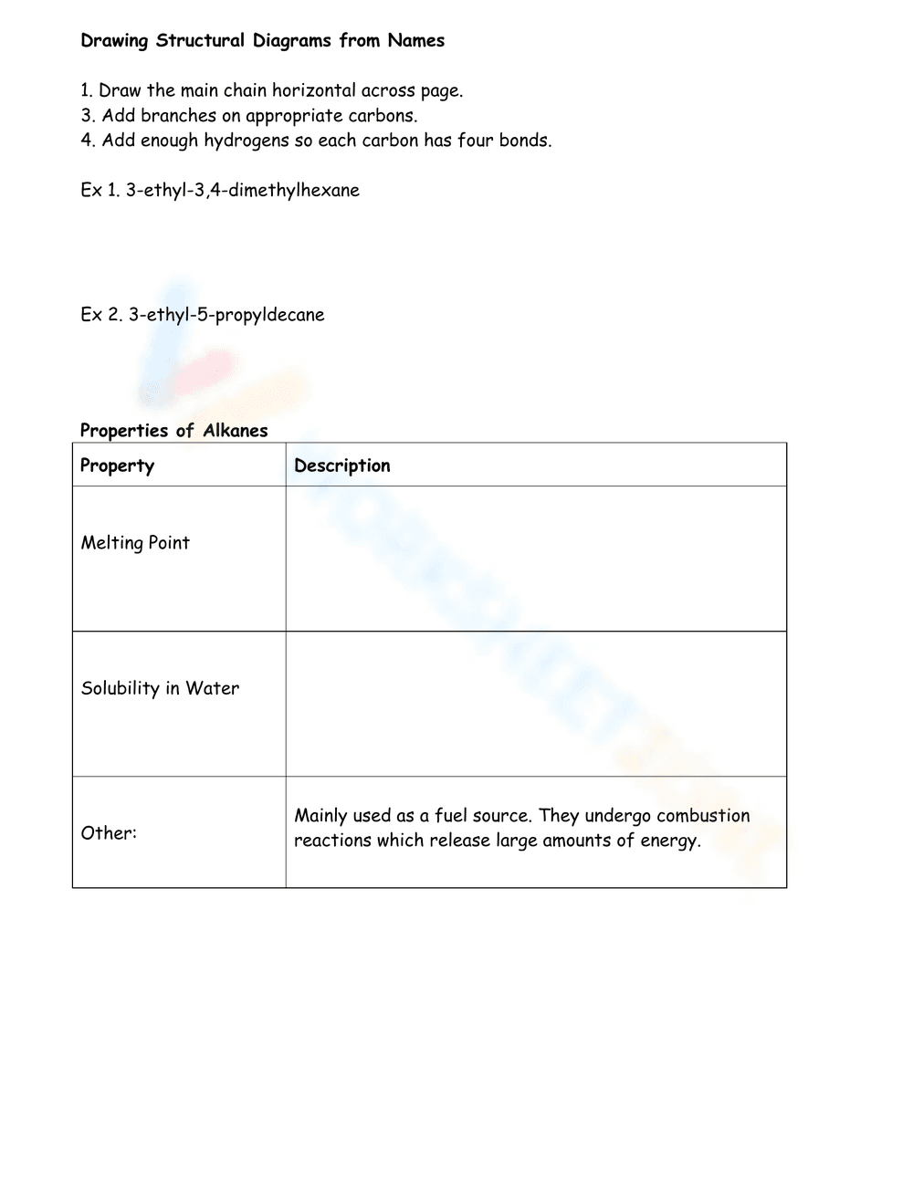 Exploring Alkanes: A Chemistry Worksheet - Page 1