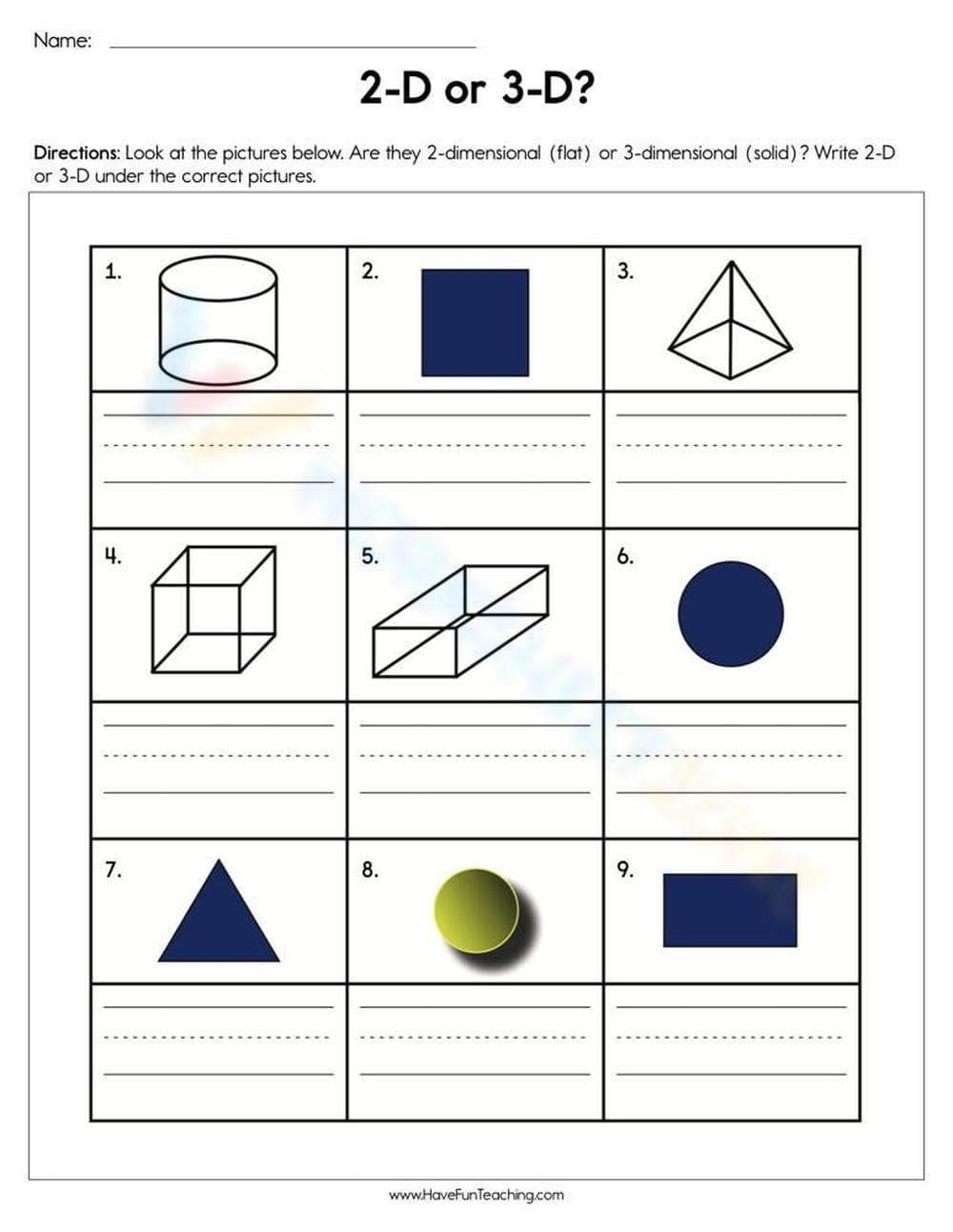 2D or 3D Shapes Worksheet - Page 1