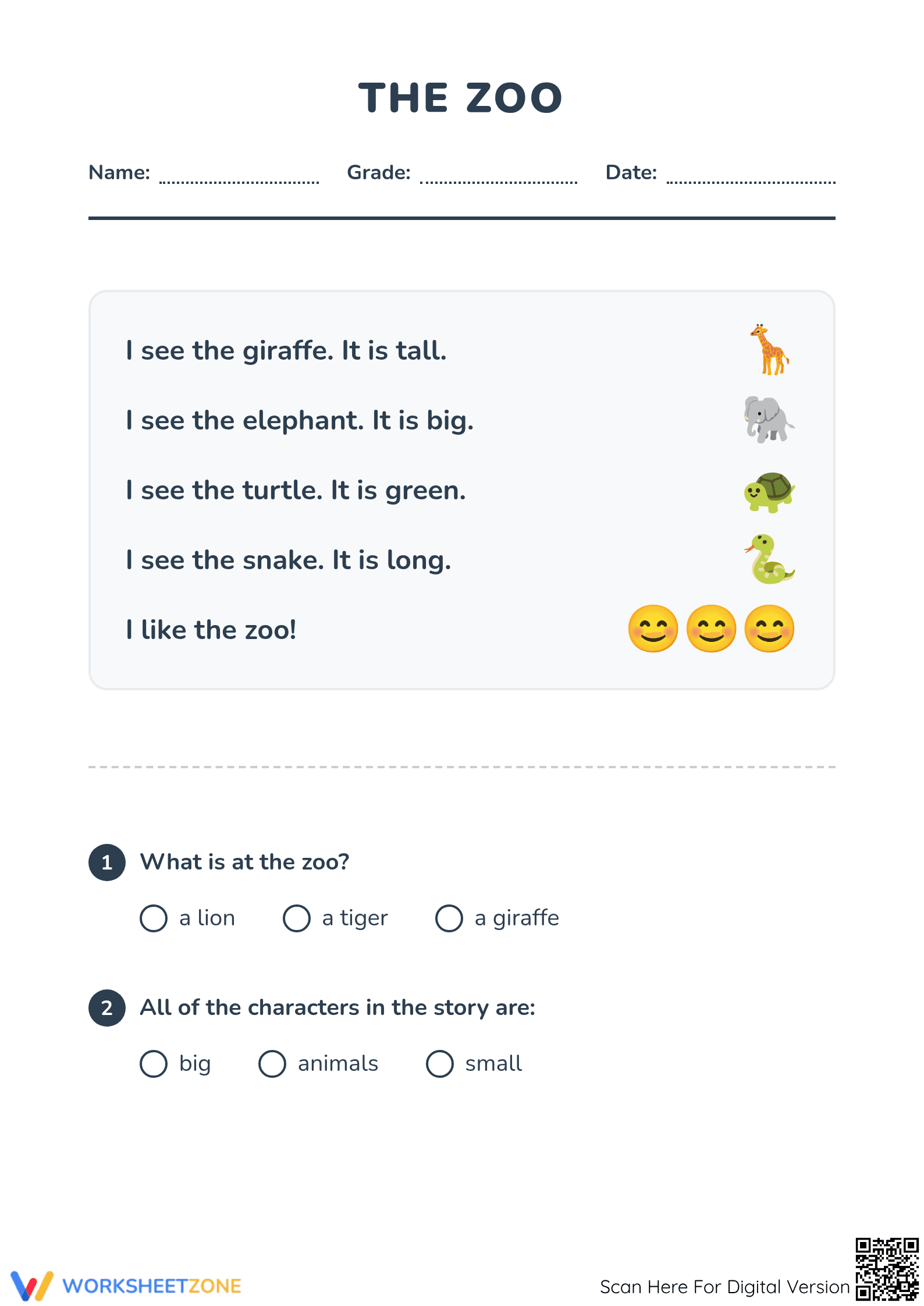 Grade 3 Reading Comprehension — Printable No-Prep Worksheet - Page 1