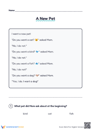 A New Pet Reading Worksheet | Grade 2 Essential