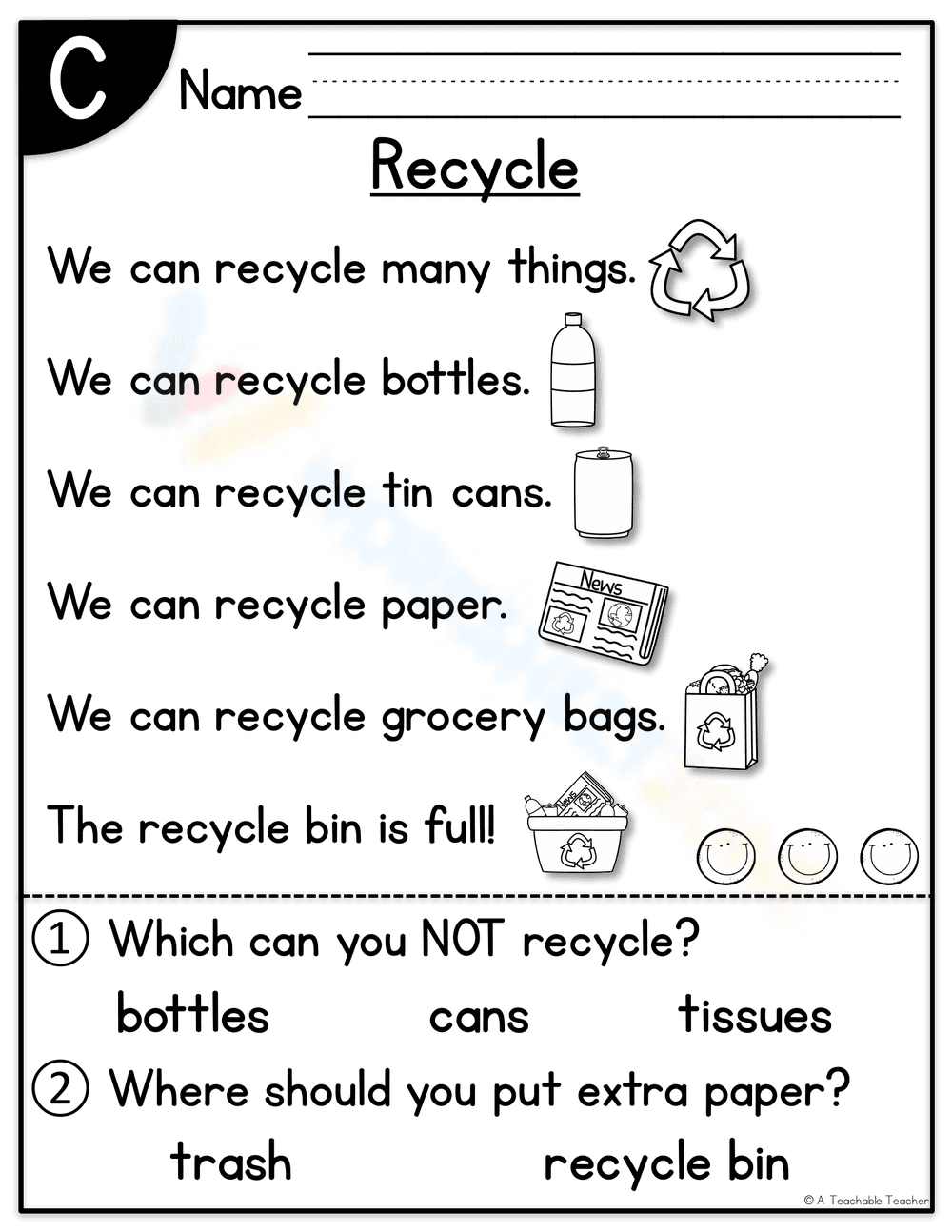 Recycle Worksheet: Environmental Responsibility - Page 1