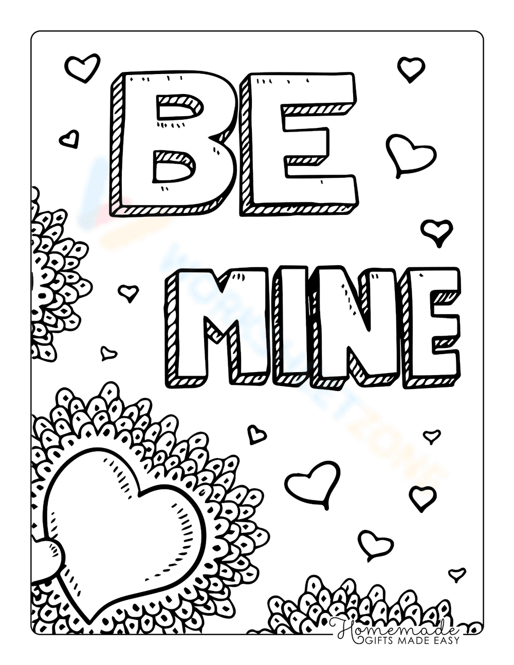 "Be Mine" Valentine Coloring Page | Printable Holiday Fun - Page 1