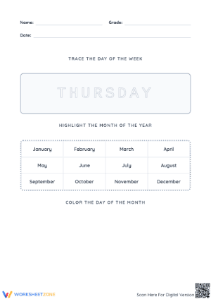 Thursday Calendar Skills Worksheet | Grade 3-5 Essential