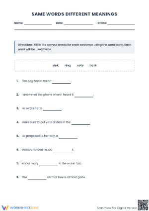 Multiple Meaning Words Worksheet | Grade 5 Essential
