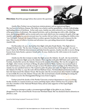 Learning About Amelia Earhart Worksheet